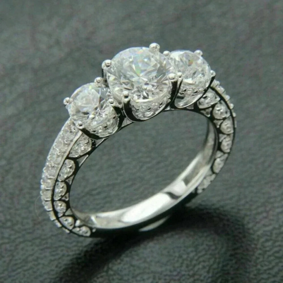 💎925 Silver Plated Round Cut CZ Eternity Ring for Women, MARR9412 - Picture 2 of 4